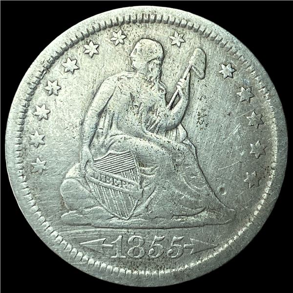 1855 Arrows Seated Liberty Quarter NEARLY UNCIRCULATED