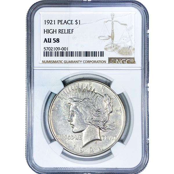 1921 Silver Peace Dollar NGC AU58