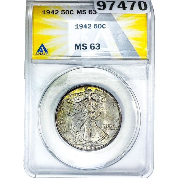 1942 Walking Liberty Half Dollar ANACS MS63