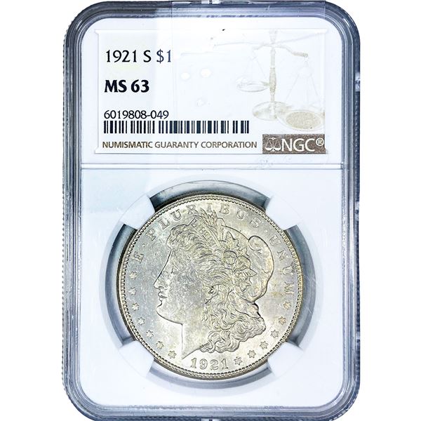 1921-S Morgan Silver Dollar NGC MS63