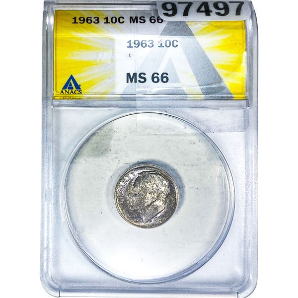1963 Roosevelt Dime ANACS MS66