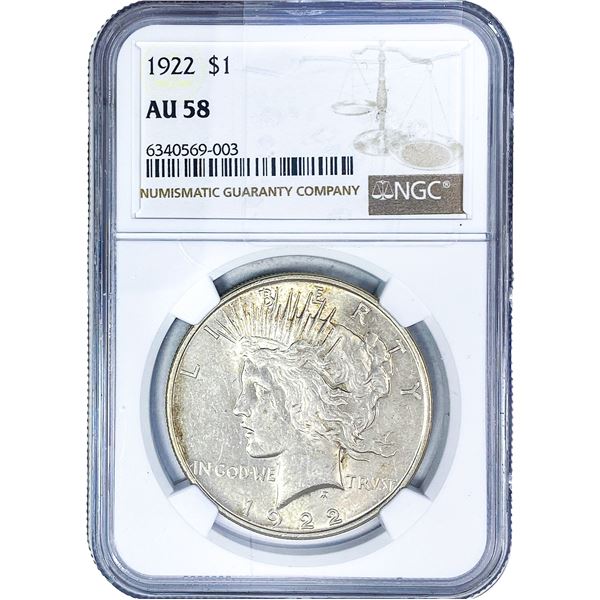 1922 Silver Peace Dollar NGC AU58