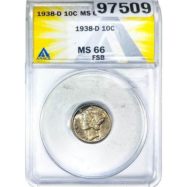 1938-D Mercury Silver Dime ANACS MS66 FSB