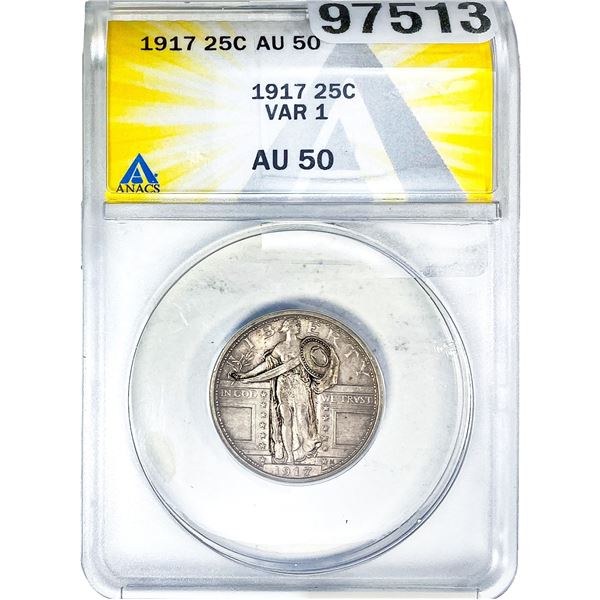 1917 Standing Liberty Quarter ANACS AU50 VAR 1