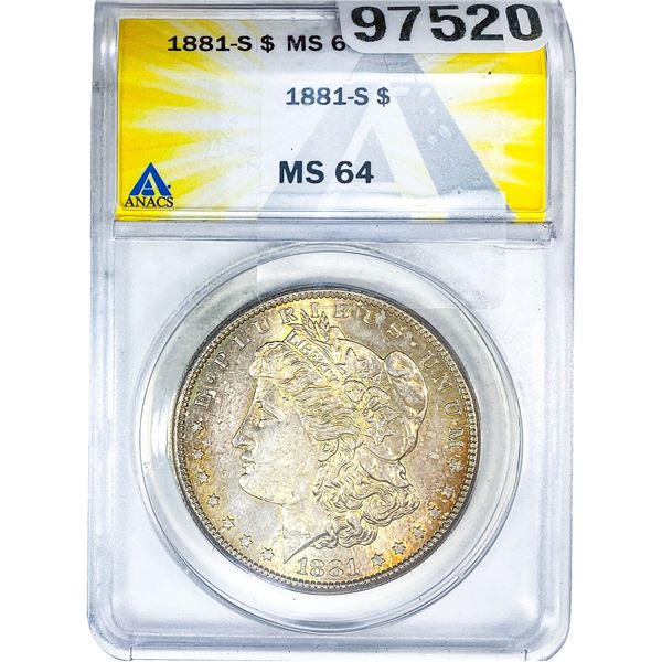 1881-S Morgan Silver Dollar ANACS MS64