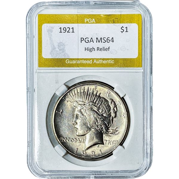 1921 Silver Peace Dollar PGA MS64 High Relief