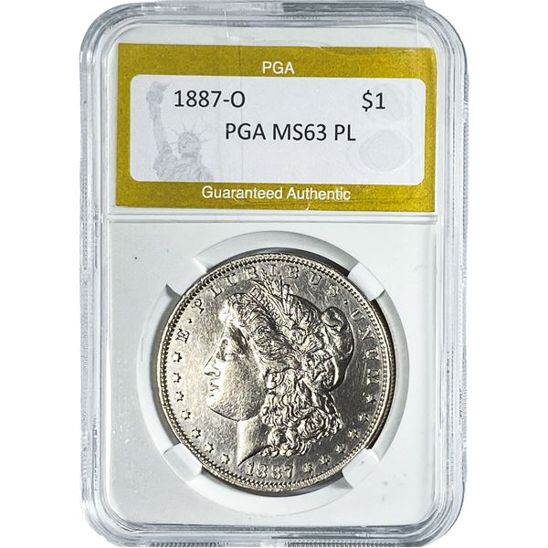 1887-O Morgan Silver Dollar PGA MS63 PL
