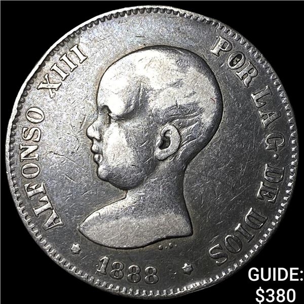 1888 Spain Alphonso XIII Silver 5 Pesetas