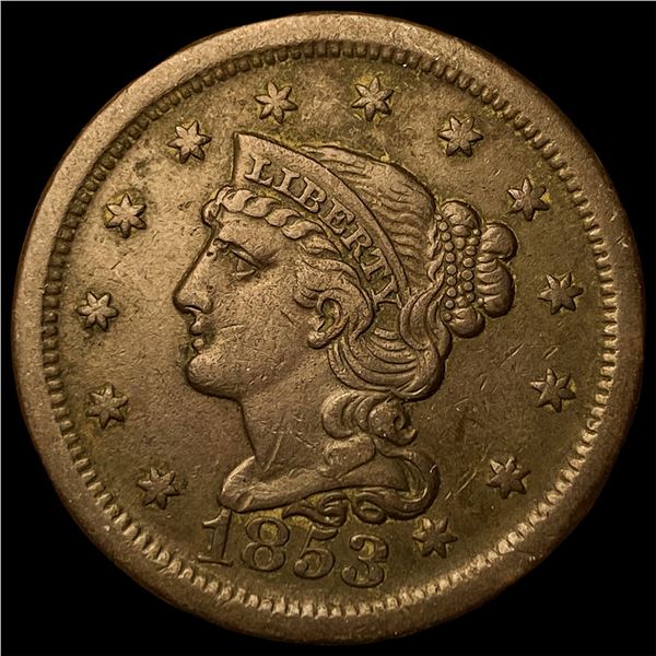 1853 Braided Hair Large Cent GEM BU