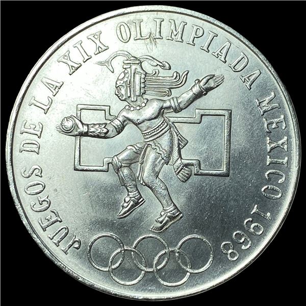 1968 Mexico Silver 25 Pesos Olympic  UNCIRCULATED