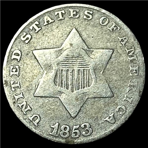 1853 Silver Three-Cent Piece LIGHTLY  CIRCULATED