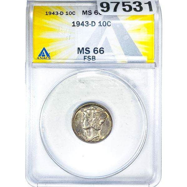 1943-D Mercury Silver Dime ANACS MS66 FSB