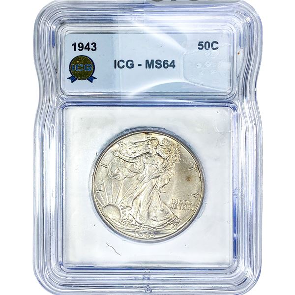 1943 Walking Liberty Half Dollar ICG MS64