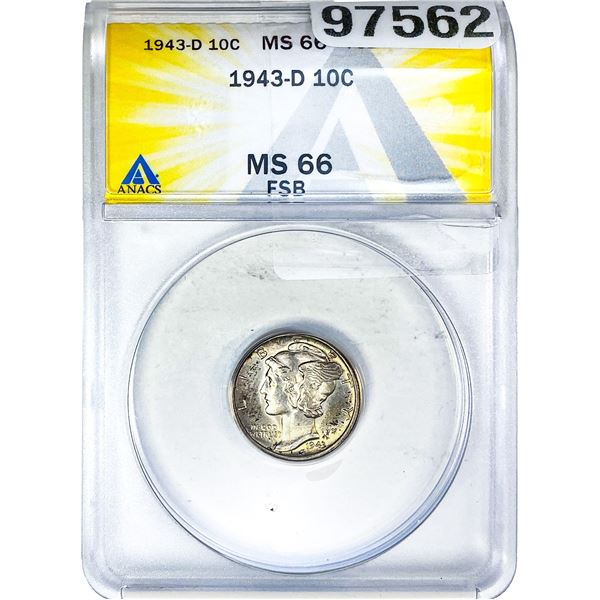 1943-D Mercury Silver Dime ANACS MS66 FSB
