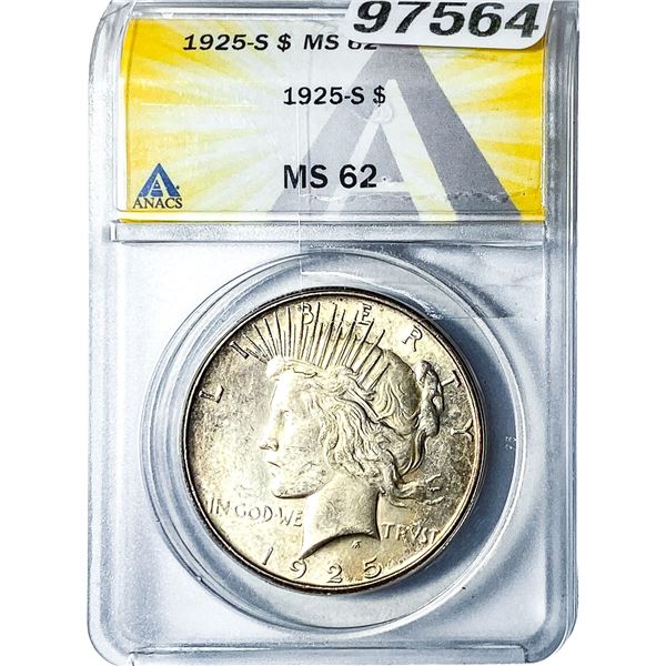 1925-S Silver Peace Dollar ANACS MS62