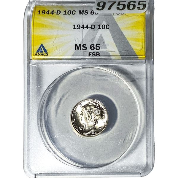 1944-D Mercury Silver Dime ANACS MS65 FSB