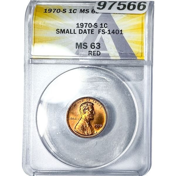 1970-S Wheat Cent ANACS MS63 RD Small Date