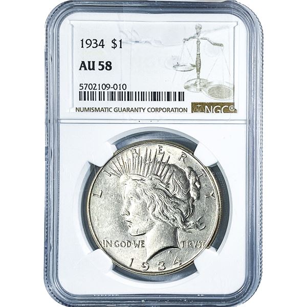 1934 Silver Peace Dollar NGC AU58
