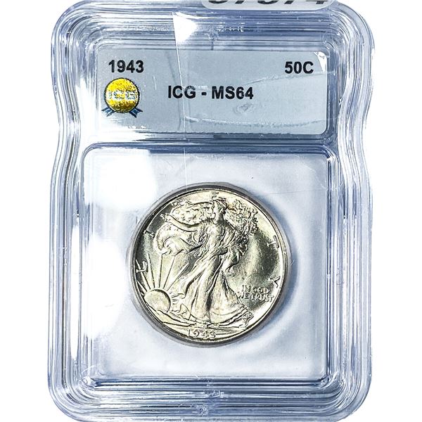 1943 Walking Liberty Half Dollar ICG MS64