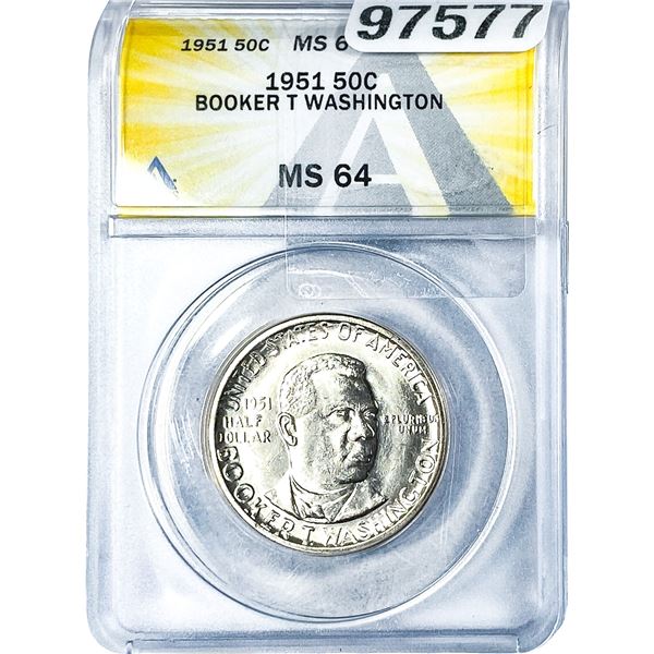1951 Booker T Half Dollar ANACS MS64