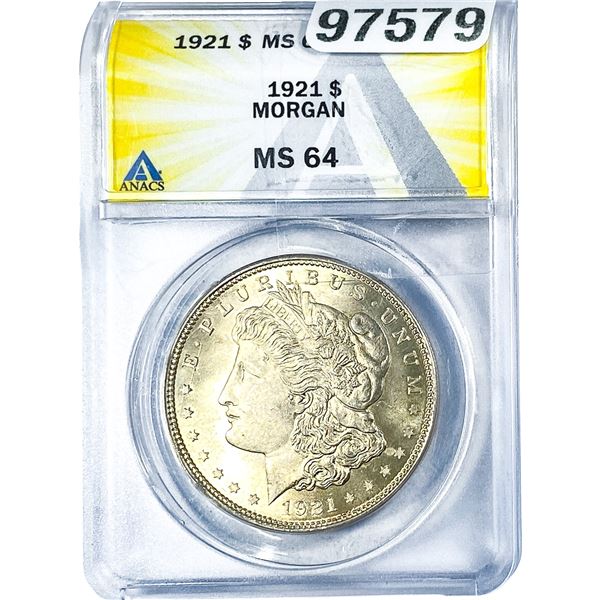 1921 Morgan Silver Dollar ANACS MS64