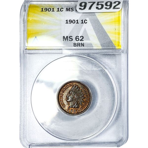 1901 Indian Head Cent ANACS MS62 BRN