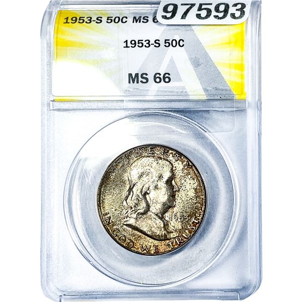 1953-S Franklin Half Dollar ANACS MS66
