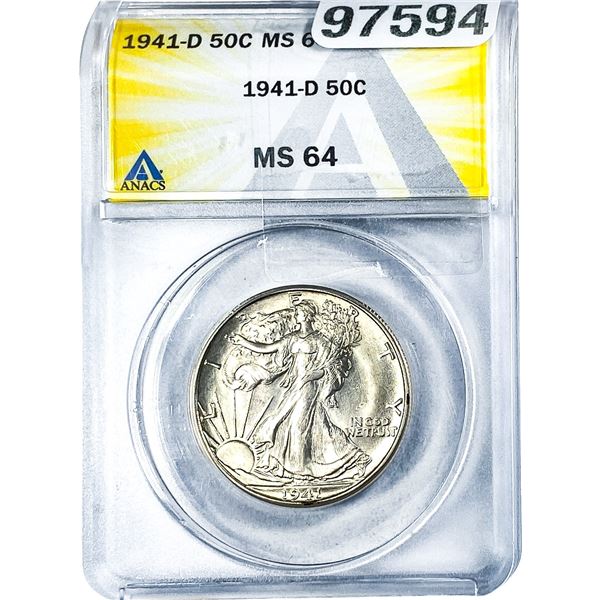 1941-D Walking Liberty Half Dollar ANACS MS64