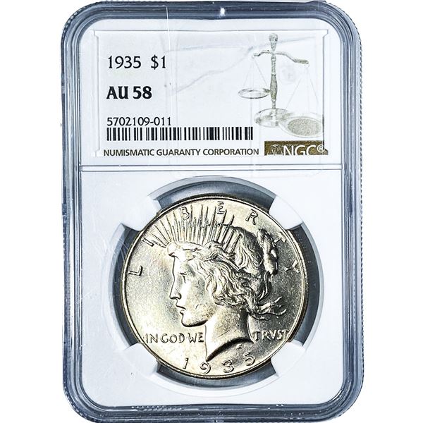 1935 Silver Peace Dollar NGC AU58