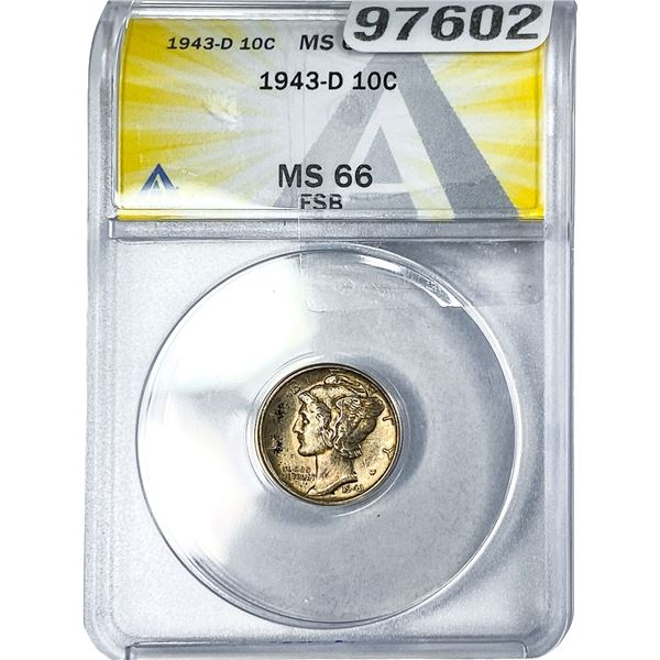 1943-D Mercury Silver Dime ANACS MS66 FSB