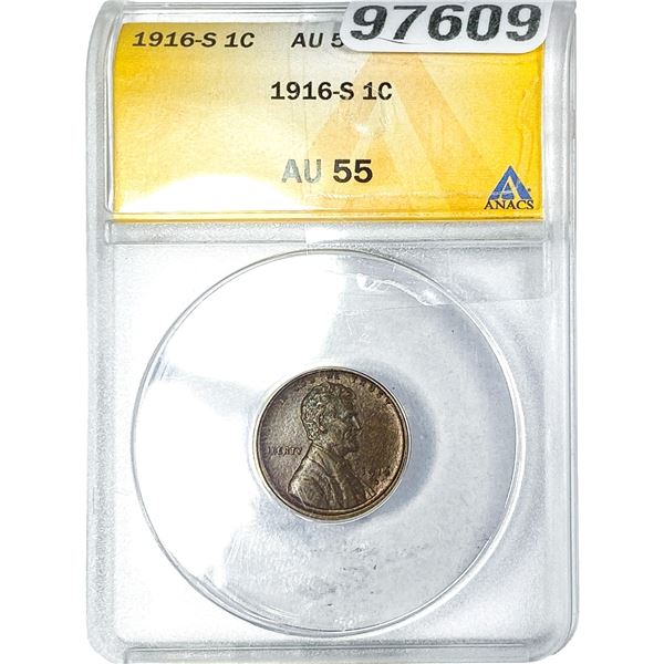 1916-S Wheat Cent ANACS AU55