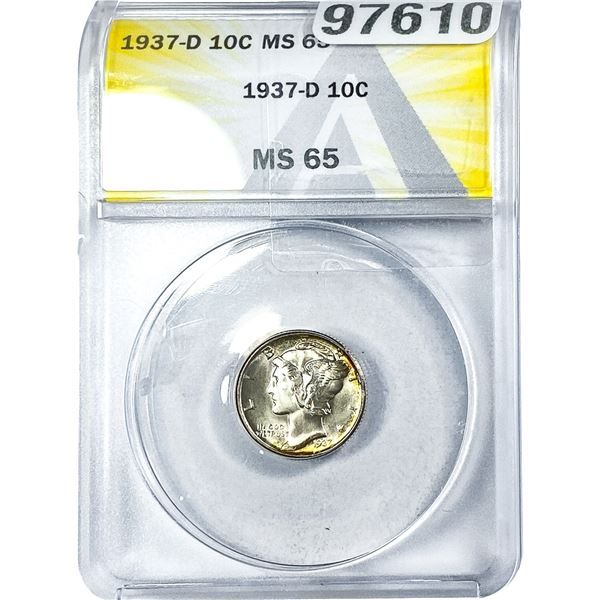 1937-D Mercury Silver Dime ANACS MS65