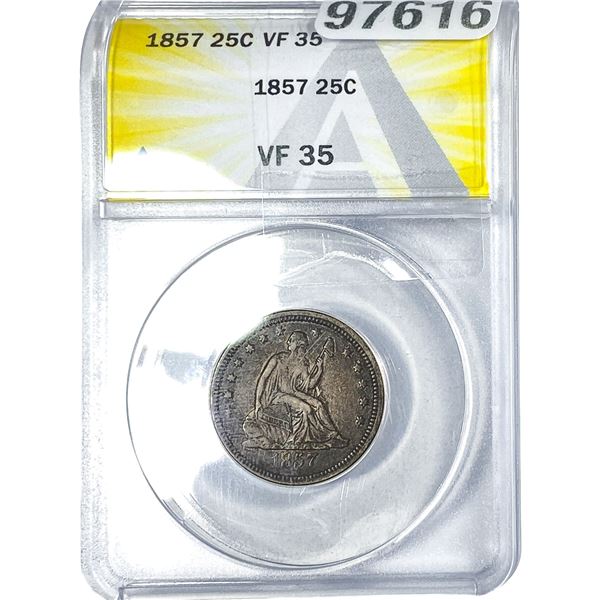 1857 Seated Liberty Quarter ANACS VF35