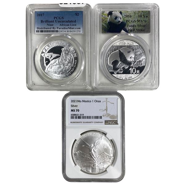 [3 Coins] 2016-2021 Various Silver Coins MS70