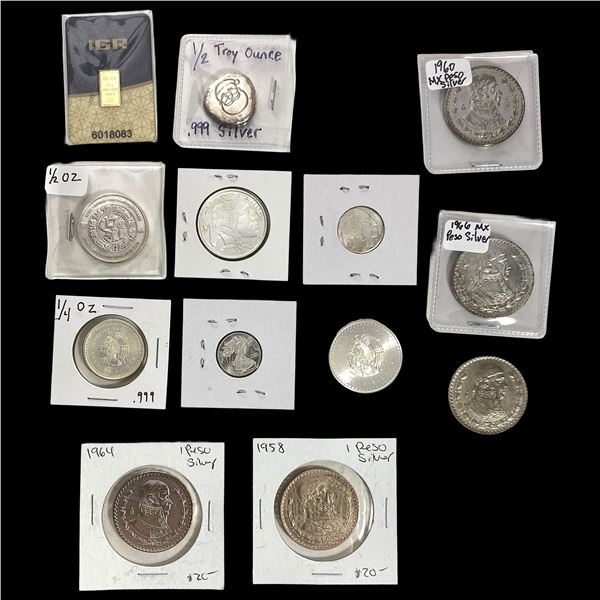 Various Dates Mixed Silver Coins w/.5g Gold Bar