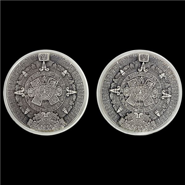 2 Coins 2 oz Aztec Sun Stone Silver