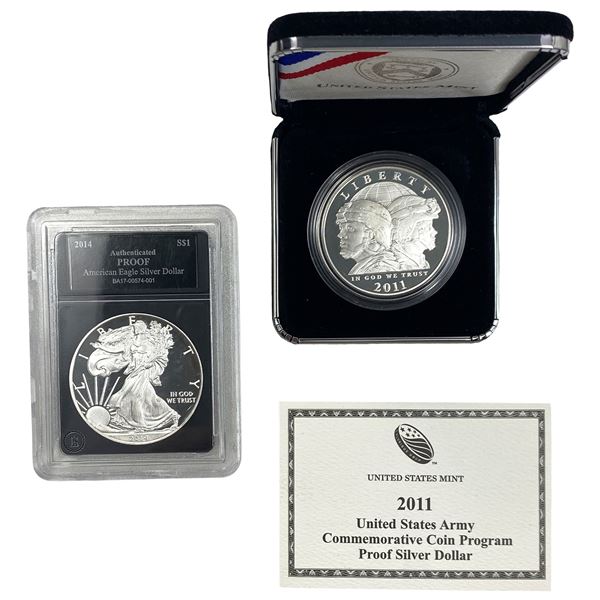 [2 Coins] 2011-2014 Silver Proof Eagle & Silver Army Commem. Coin