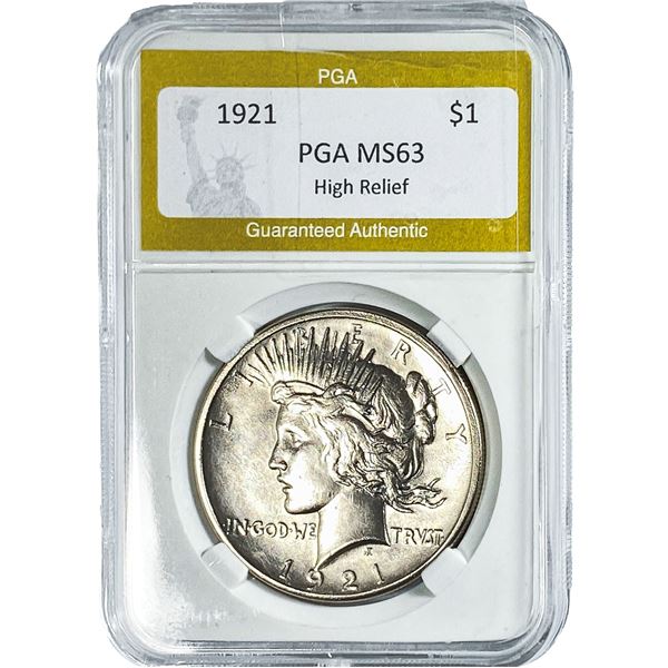 1921 Silver Peace Dollar PGA MS63 High Relief