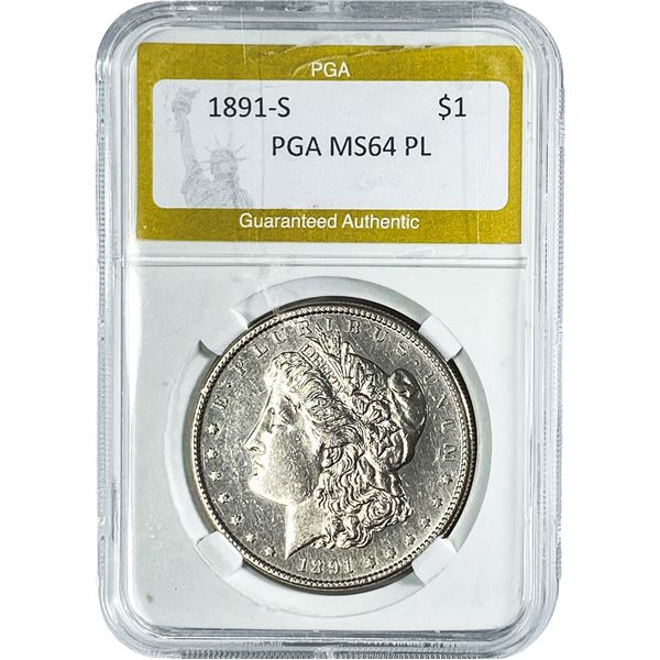 1891-S Morgan Silver Dollar PGA MS64 PL