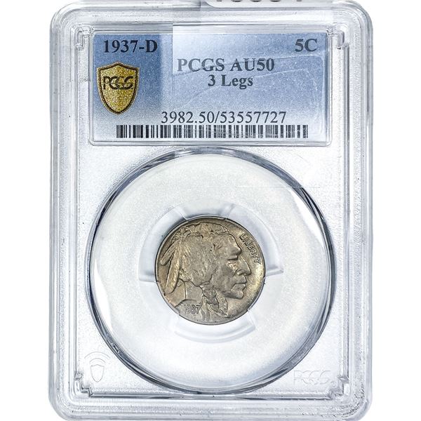 1937-D Buffalo Nickel PCGS AU50 3 Legs
