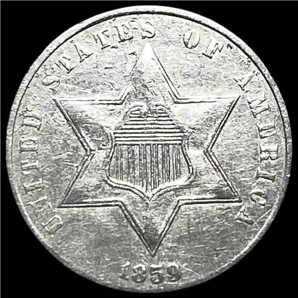 1859 Silver Three-Cent Piece NEARLY  UNCIRCULATED