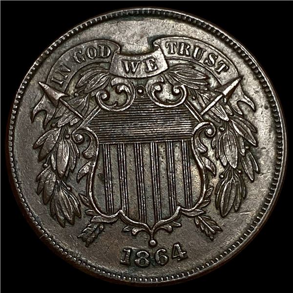 1864 Bronze Two-Cent Piece CHOICE AU