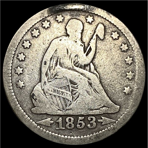 1853 Arrows Seated Liberty Quarter NEARLY  UNCIRCULATED