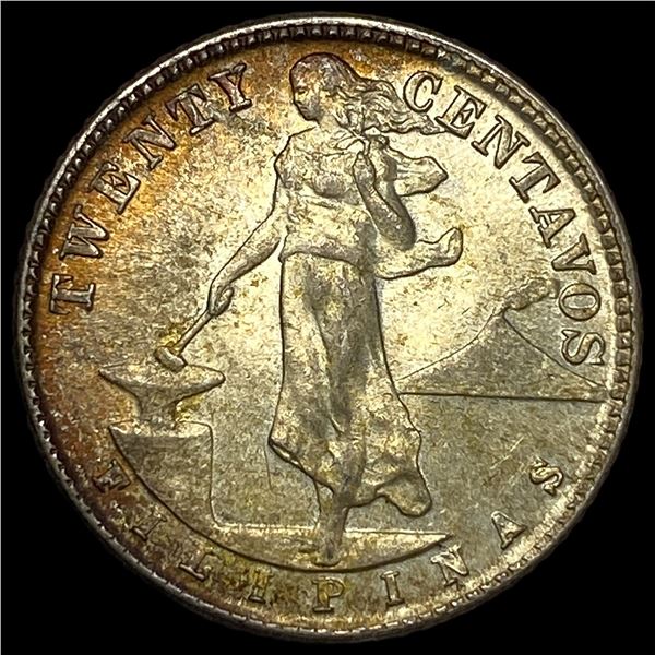 1944-D Philippines 75% Silver 20 Centavos GEM  BU