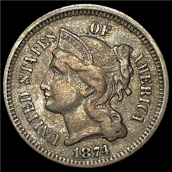 1874 Nickel Three-Cent Piece ABOUT  UNCIRCULATED
