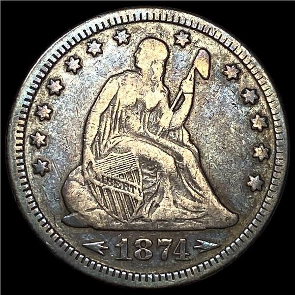 1874 Arrows Seated Liberty Quarter NEARLY  UNCIRCULATED