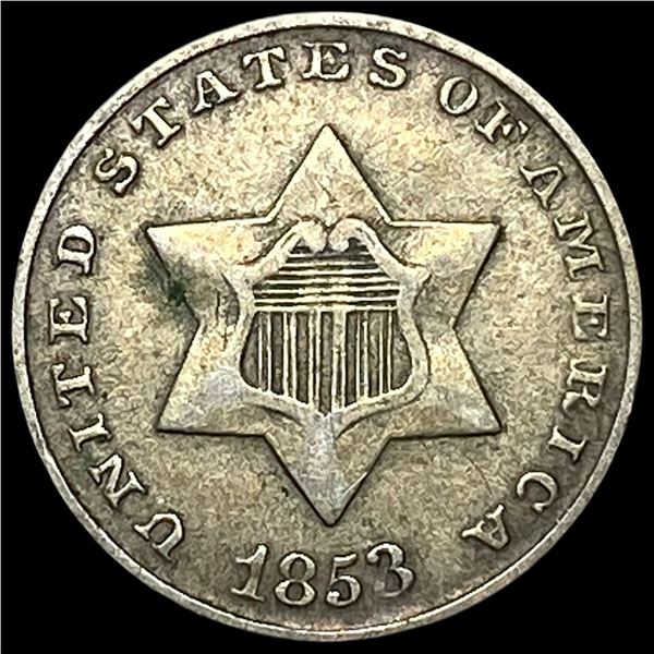 1853 Silver Three-Cent Piece ABOUT  UNCIRCULATED