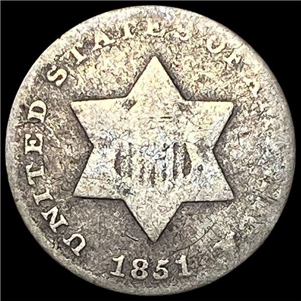 1851 Silver Three-Cent Piece LIGHTLY  CIRCULATED