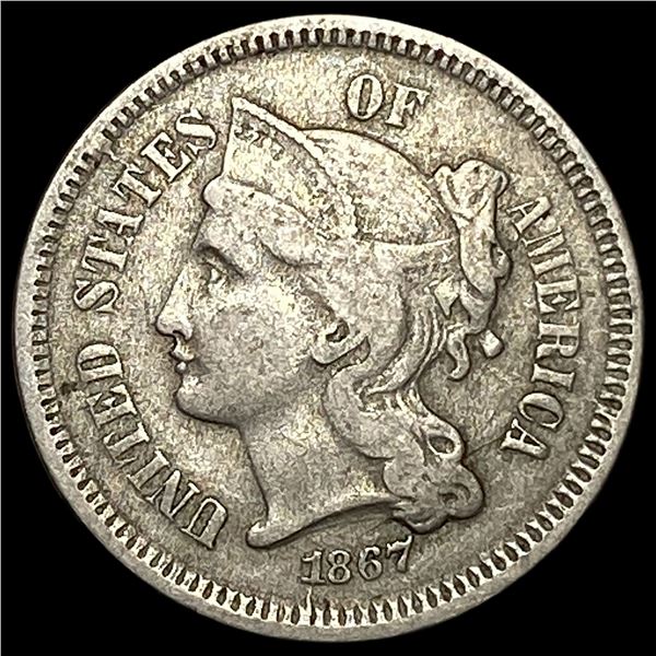 1867 Nickel Three-Cent Piece NEARLY  UNCIRCULATED