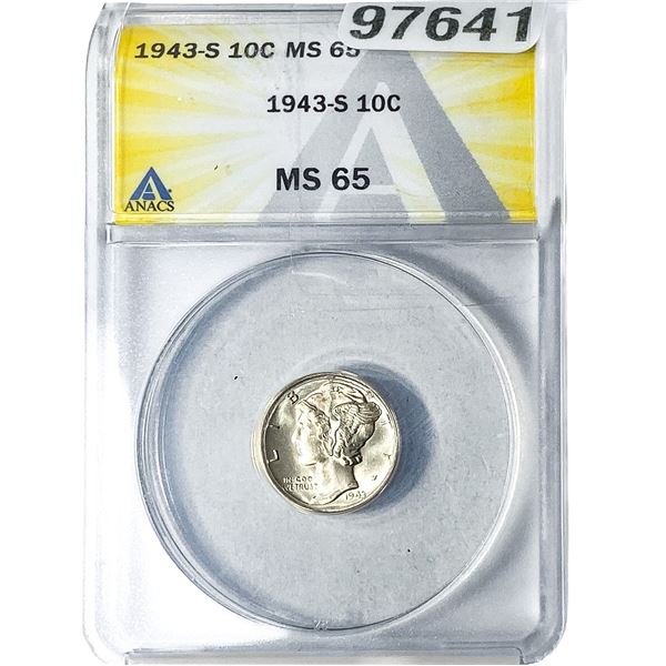 1943-S Mercury Silver Dime ANACS MS65